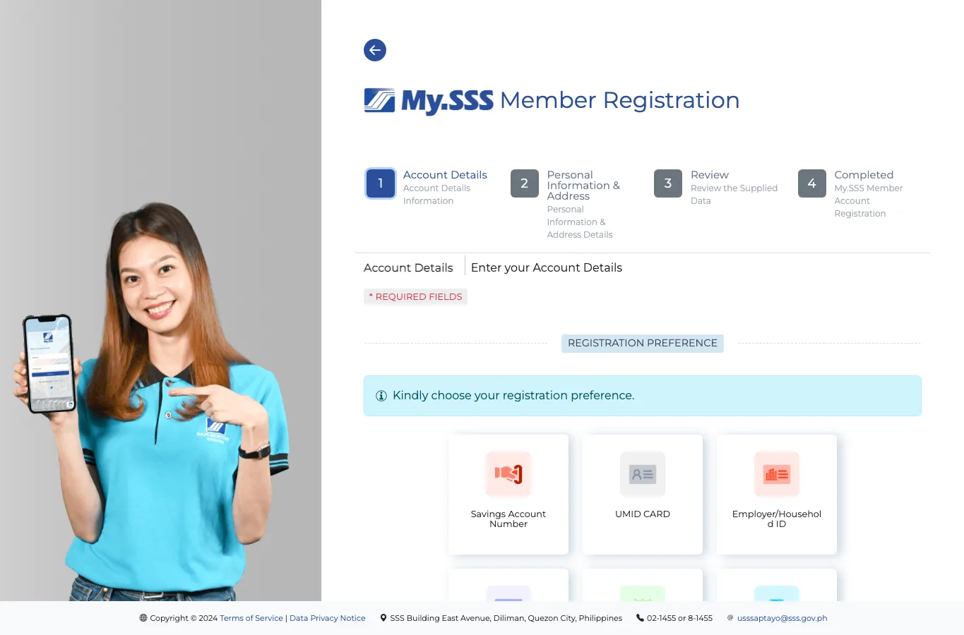 My.SSS member registration screen with account details and registration preference options