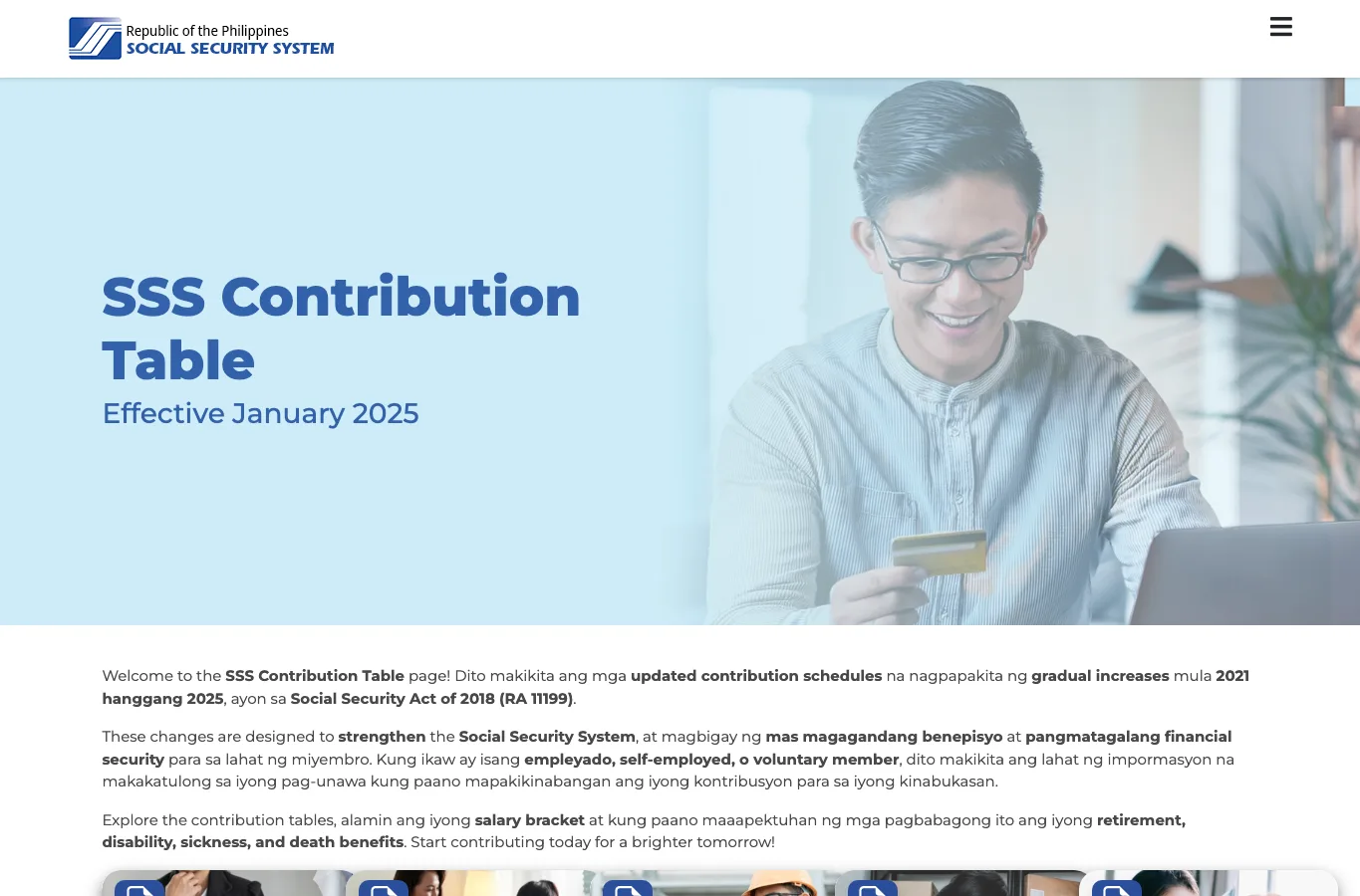 Official SSS contribution table page effective January 2025